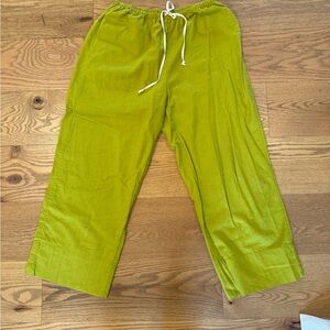 Free People- green cropped linen wide leg pants